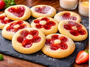 Soft butter thumbprint cookies with jam