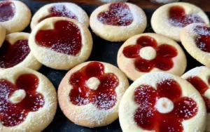 Soft butter thumbprint cookies with jam