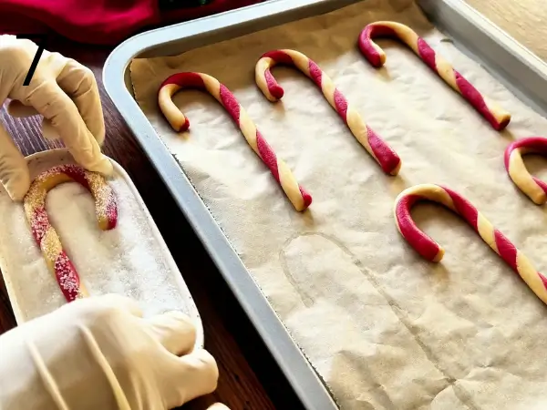 Twisting dough into candy cane shape