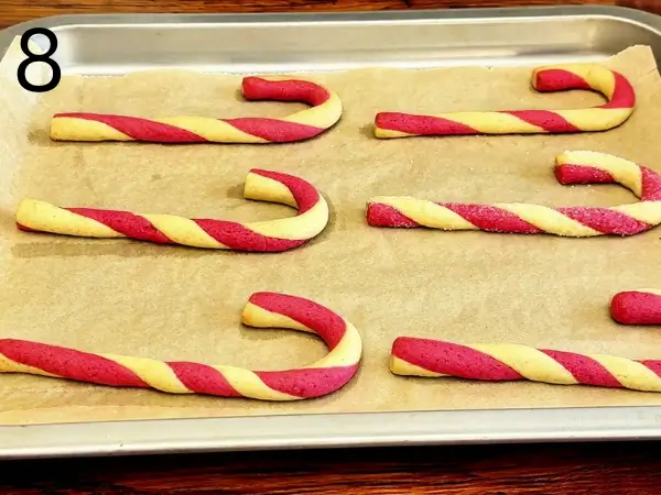 Baking Christmas candy cane cookies in oven