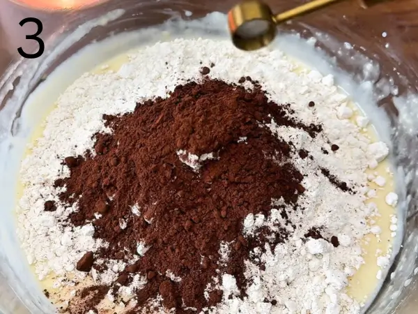 Combining flour, cocoa powder, and salt into dough