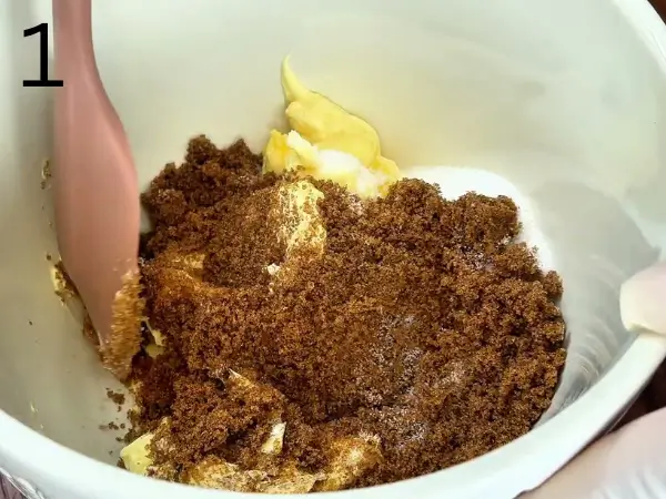 Mixing butter and sugar to make soft chocolate chip cookie dough
