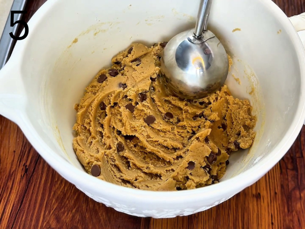 Chilling chocolate chip cookie dough in the fridge before baking
