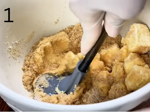Mixing butter and sugar for eggless chocolate chip cookies