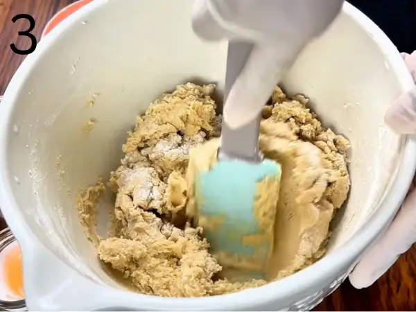 Preparing dough for eggless chocolate chip cookies