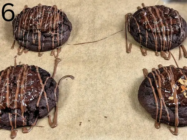 Filling baked chocolate cookies with crispy chocolate topping