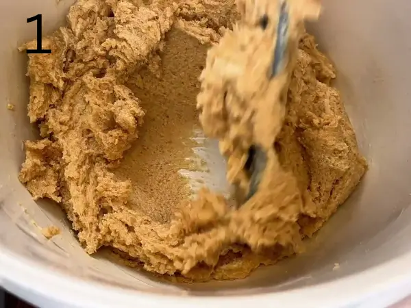 Mixing butter and sugar for Crunchy Chocolate Cookies dough