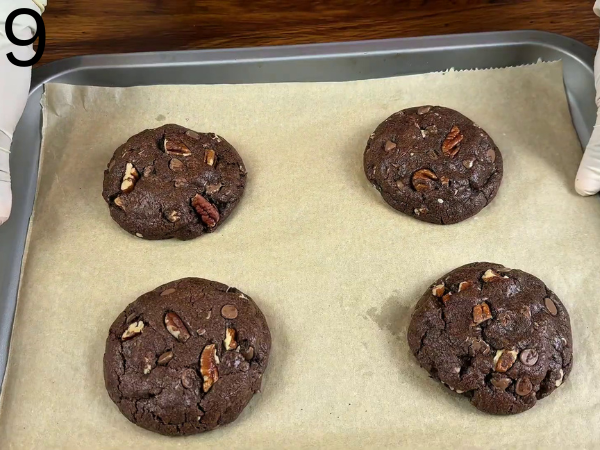 chocolate cookies baking in oven
