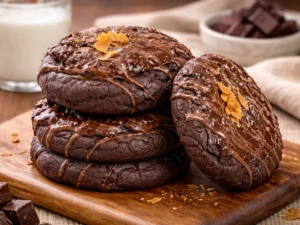 Chocolate cookies with crispy topping