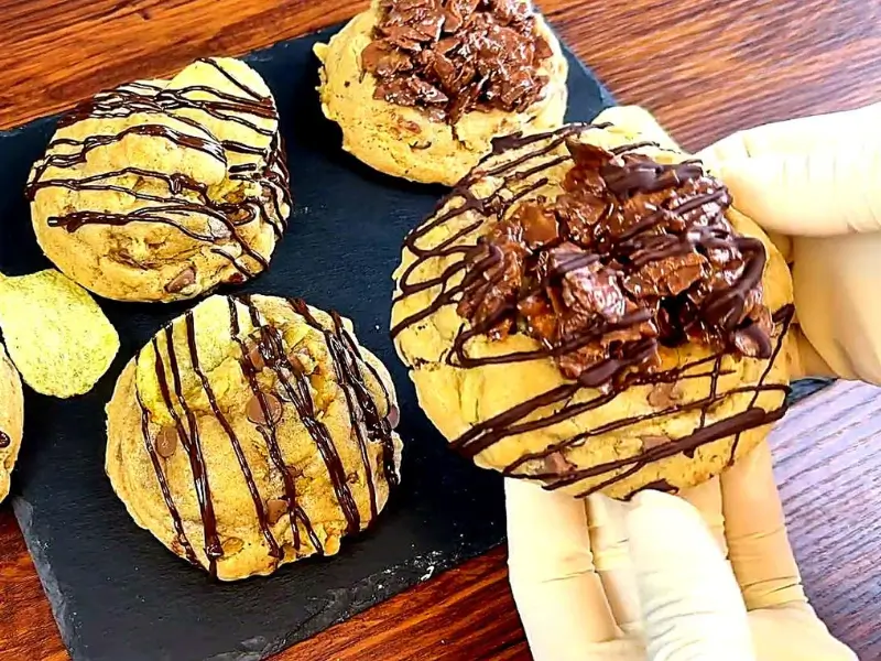 Stack of homemade chocolate cookies with a sweet and salty crunch
