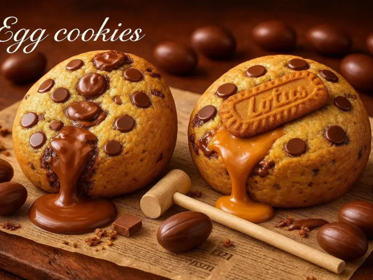 Soft Easter egg stuffed cookies with gooey chocolate center