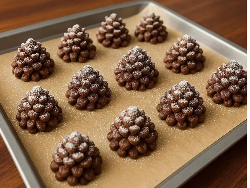 Chocolate Christmas Cookies on a festive plate with icing sugar