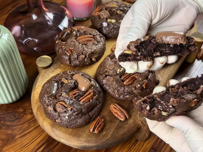 homemade chocolate cookies with melted chocolate chips