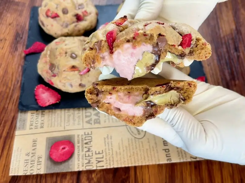 Strawberry Cream Cheese Cookies with soft texture and creamy filling inside
