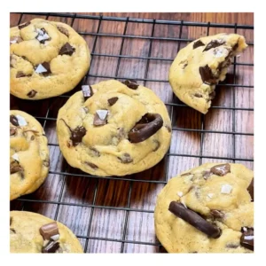 Soft eggless chocolate chip cookies on plate