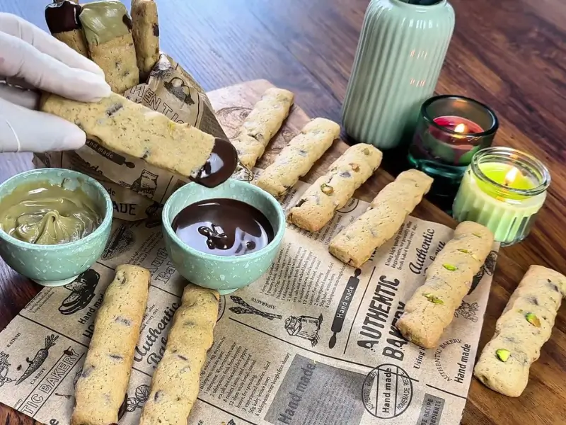 chocolate cookie sticks served with soft center and crunchy edges