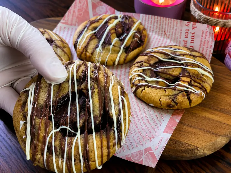 Homemade cookies with cinnamon filling and golden brown edges