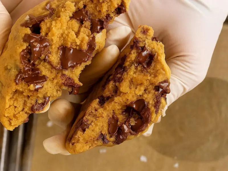 Bakery-style brown butter cookie with soft chewy center and chocolate chips