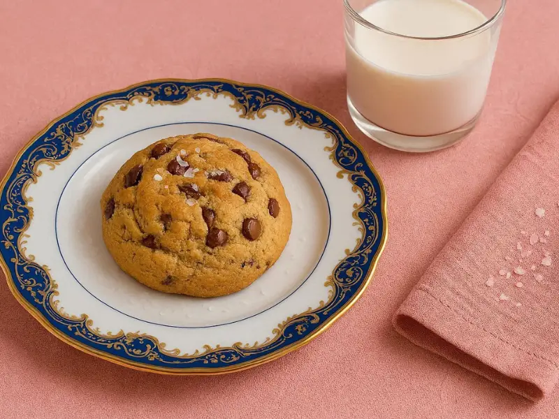 Thick NYC brown butter chocolate chip cookie with gooey melted chocolate