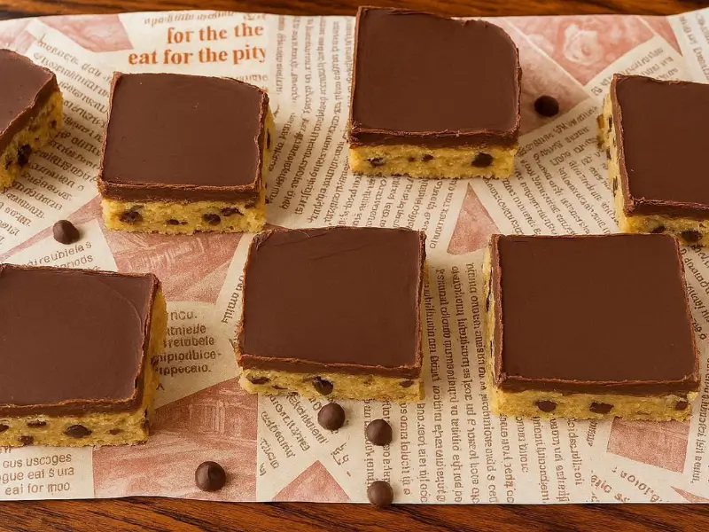 No-Bake Cookie Bars topped with melted chocolate