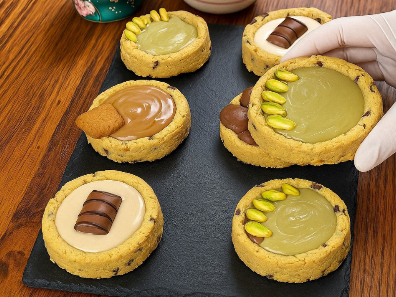 Soft bakery-style stuffed cookies with Nutella center