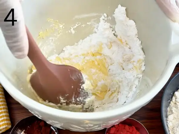 Cookie dough divided into three equal parts