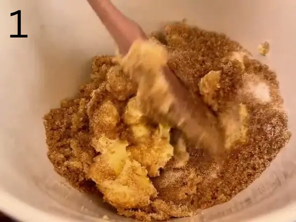 Creaming butter, brown sugar, and granulated sugar to make Tiramisu Cookies dough.