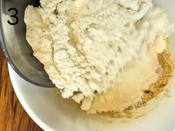 Dry ingredients whisked together for Banana Marshmallow Cookies