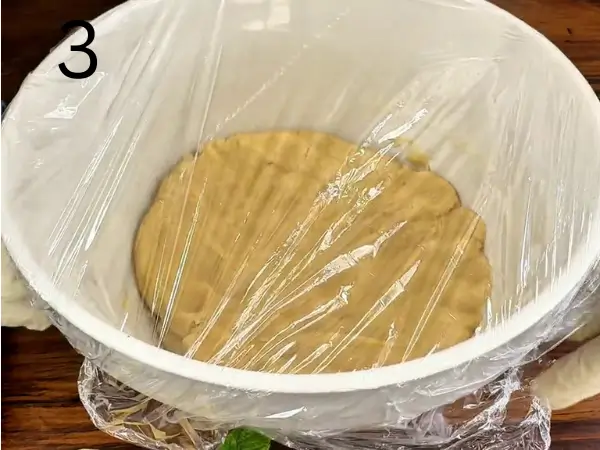 Chilled cookie dough ready for shaping into thick bakery-style cookies