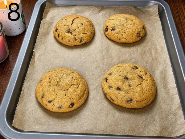 Freshly baked Nutella Chocolate Chip Cookies topped with chocolate chips and flaky salt.