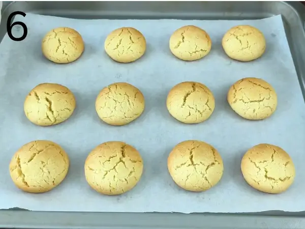 Freshly baked coconut cookies cooling on a wire rack after baking