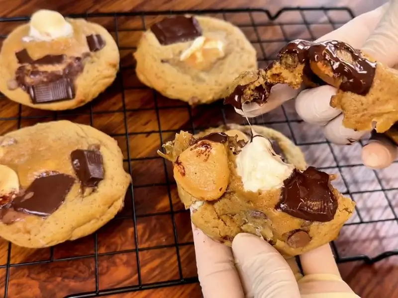 Banana Marshmallow Cookies with gooey marshmallows and chocolate chips