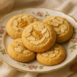 Almond Croissant Cookies with creamy almond filling and sliced almonds.