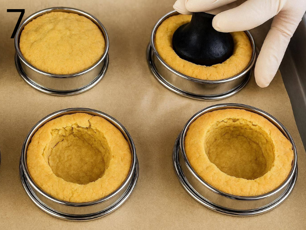 Creating a center well in baked cookies for the cheesecake filling